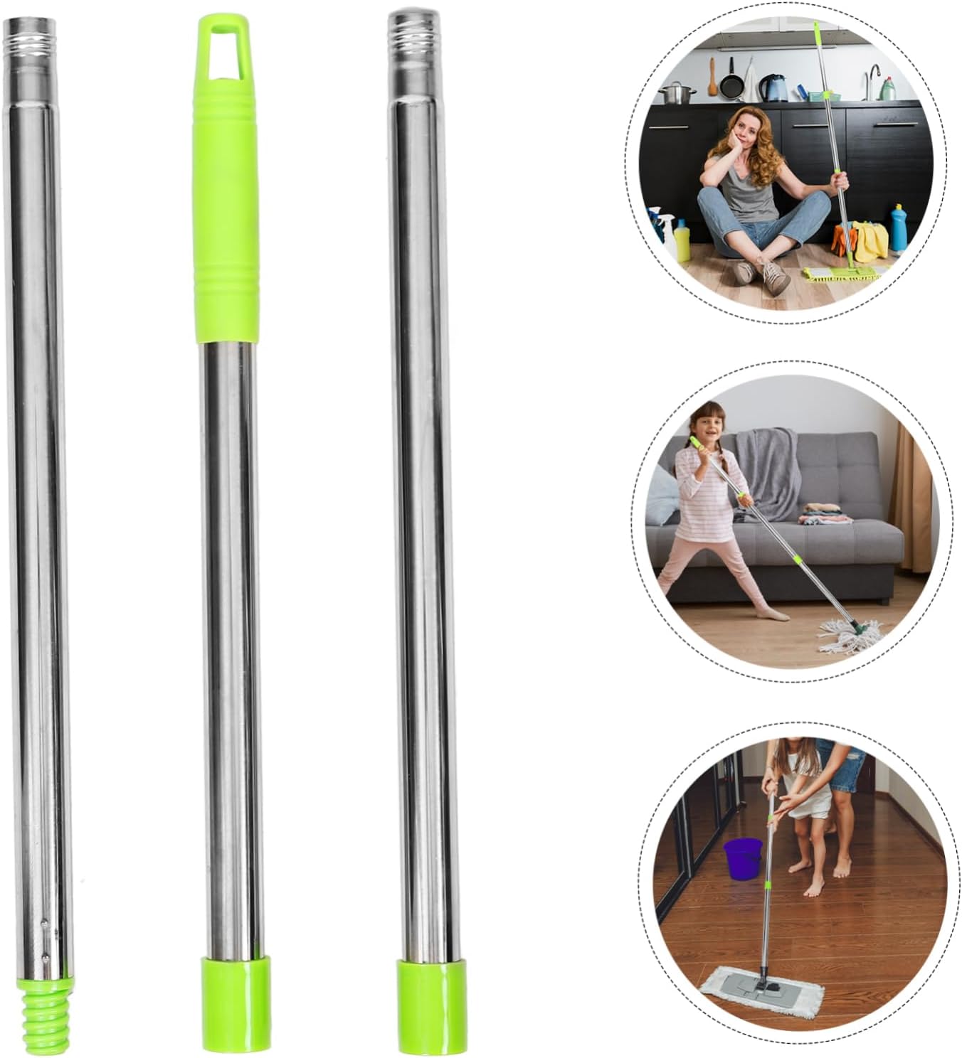 FOMIYES 4sets Section Mop Handle Replacement for Mop Broom Easy to Adjust Plastic Stainless Steel