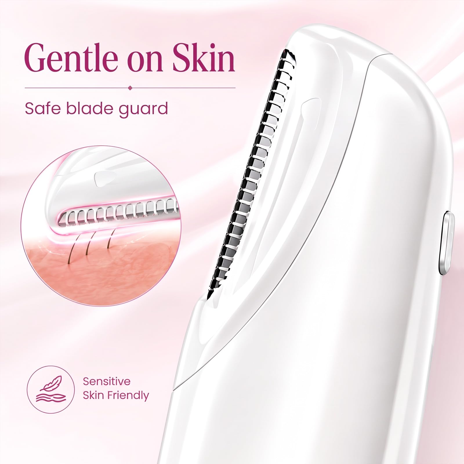 Sonic Dermaplaning Rasoir pour femme, épilateur facial avec lumière LED, blanc