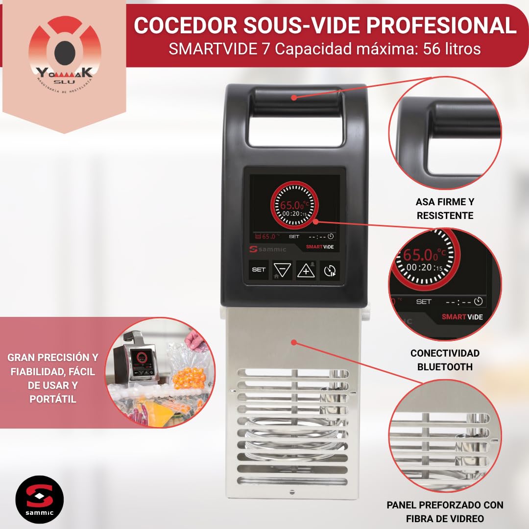 YOMMAK Cocedor Sous Vide Profesional Sammic Smart Vide 7 Premium | Roner Cocina Baja Temperatura | 56L 2000W Bluetooth | Roner Cocina al Vacío de Alta Precisión | Slow Cooker Circulador de Inmersion