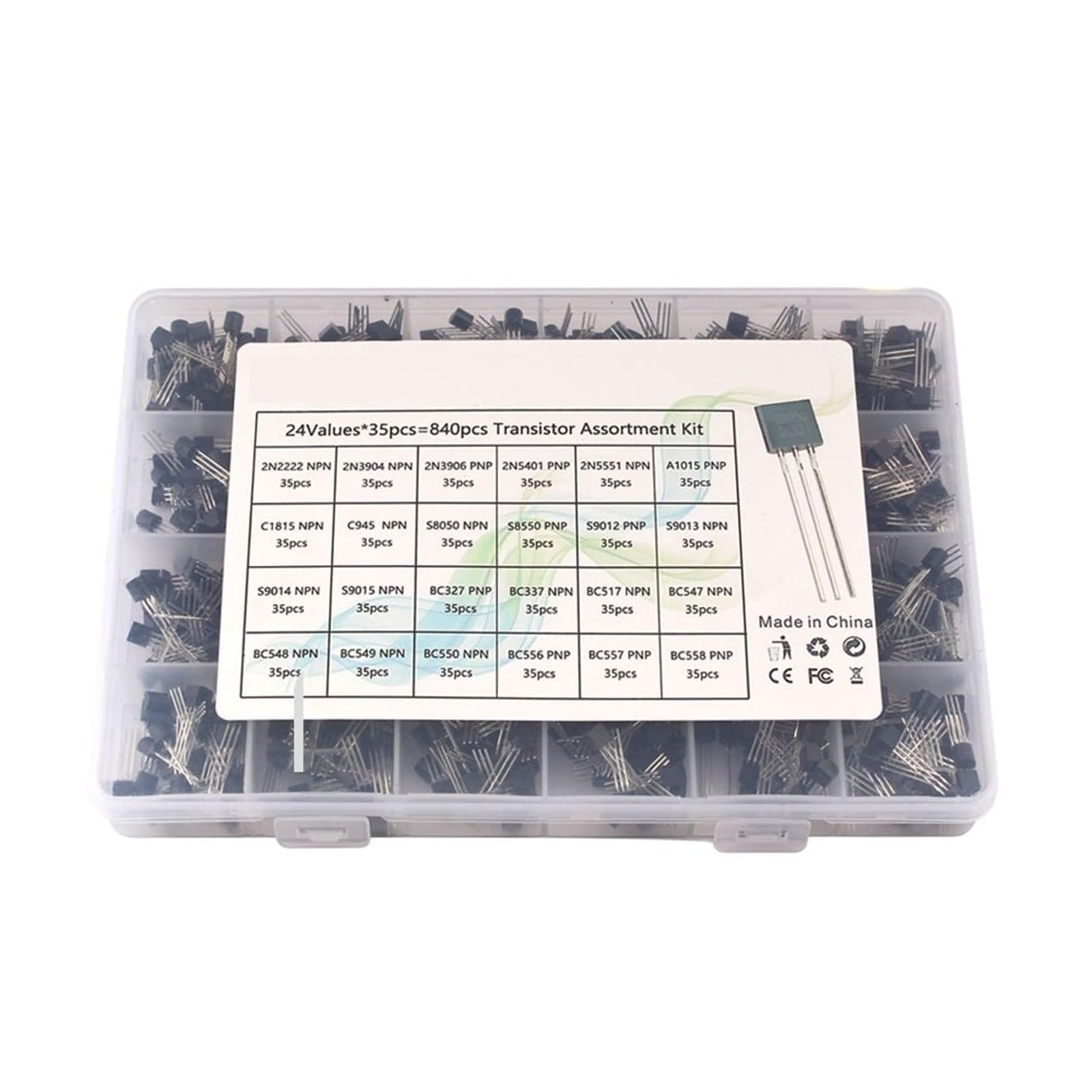 200-900 TEILE/SCHACHTEL TO-92 Transistor Sortiment Set BC547 BC327 BC337 2N2222 3904 3906 C945 PNP/NPN Transistoren DIY Elektronik Kit(24Values-480pcs)