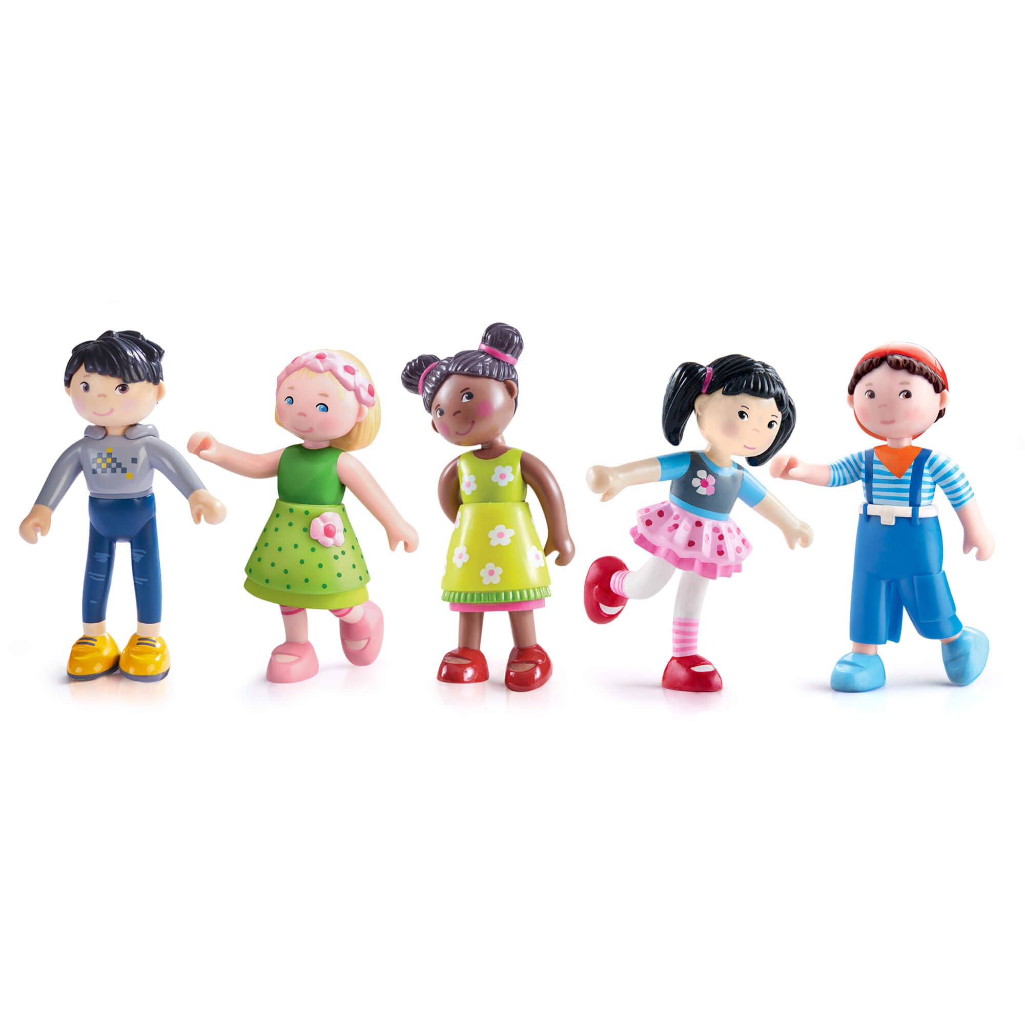 HABA Little Friends Best Friends Mini Dolls Bundle – Set of 5 Bendy, Poseable Dolls for Ages 3+, Soft Plastic Miniature Figurines and Dollhouse People
