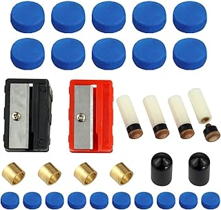 Dotoen Snooker Cue Trim Kit,Including 20 Cue Tips,4 Billiard Cue Leather Heads,4 Cue Tips Ferrules,2 Billiard Cue Protector,2 Cue Tip Trimmer,for Pool Cues and Snooker