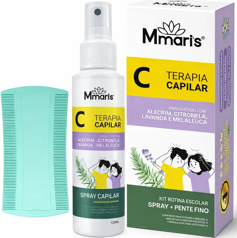 Removedor Tira Piolho Solta Lendea Spray Capilar Combate Piolhos E Lêndeas Creme De Pentear Sem Enxague 120ml + Pente Fino M MariS Rotina Escolar