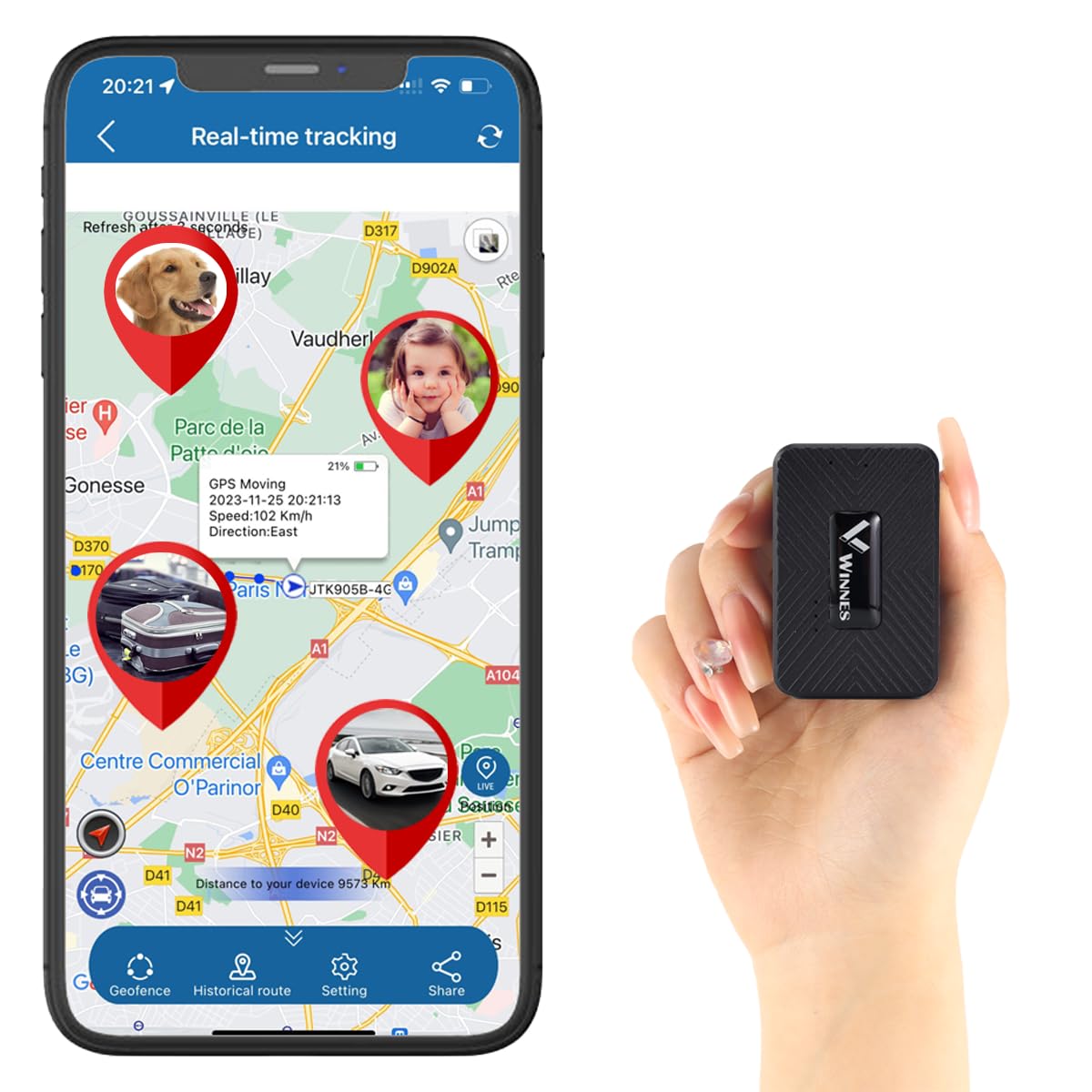 Mini Localizzatore GPS Portatile Micro GPS Tracker per auto,Winnes TK913 APP Senza Abbonamento Tracking in Tempo Reale Geofence Alarm,Impermeabile con Magnete per Personale，Bambini,Bagaglio,Moto
