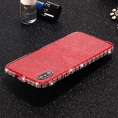 iPhone Xs Max Bumper Case for Women, DMaos Sparkly Diamond Metal Bumper with Front and Back Glitter Sticker, Premium for iPhone 10s Max 6.5 inch - Red