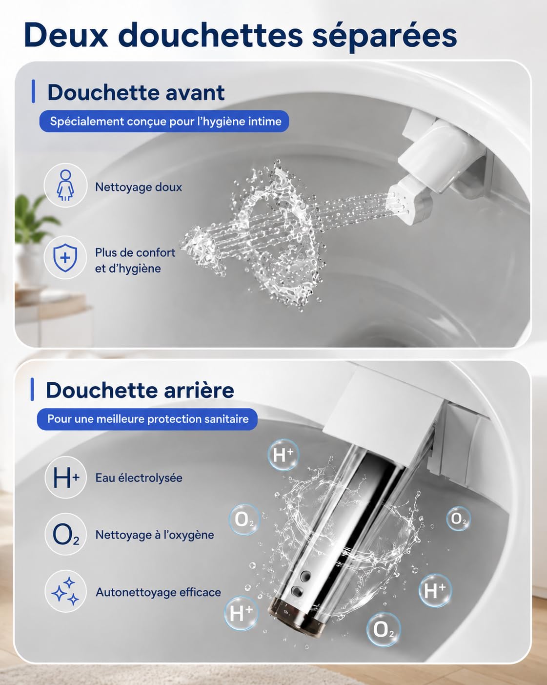 Abattant de Toilette Intelligent Bidet à Double Bras de Pulvérisation, Siège Japonais Chauffant, WC Douche à Couvercle Automatique et Aromathérapie, Bidet Électronique eau Chaude et Sèche-Cheveux