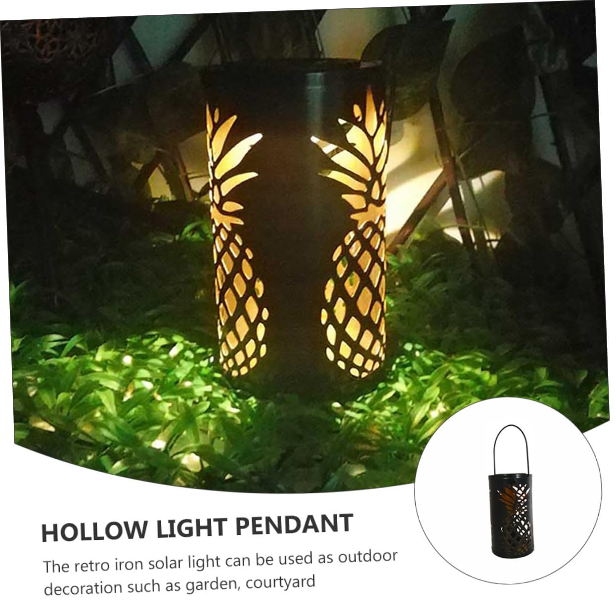 GANAZONO Lampada Solare da Esterno in Ferro Forma di Ananas Lanterna Sospesa per Giardino Cortile Patio Decorazione Elegante con Proiezione Luminescente Alimentata Energia Solare