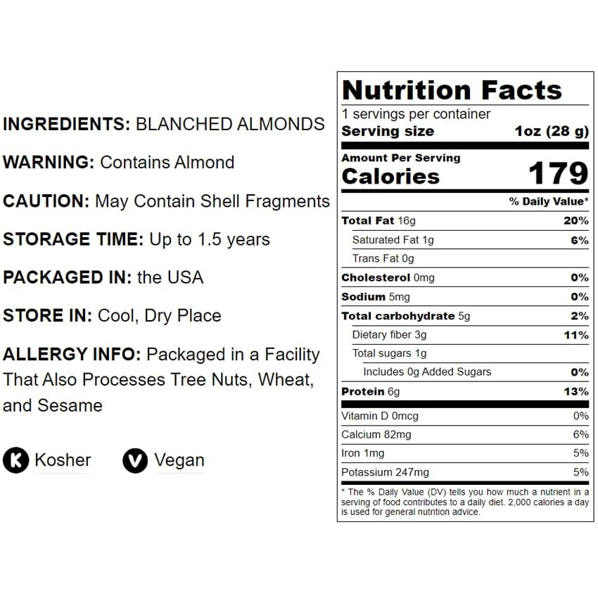 Miniatura 4 de Food to Live Almendras escaldadas en rodajas, 5 libras - Almendras blanqueadas crudas picadas, sin sal, veganas, keto, kosher, a granel. Alto en