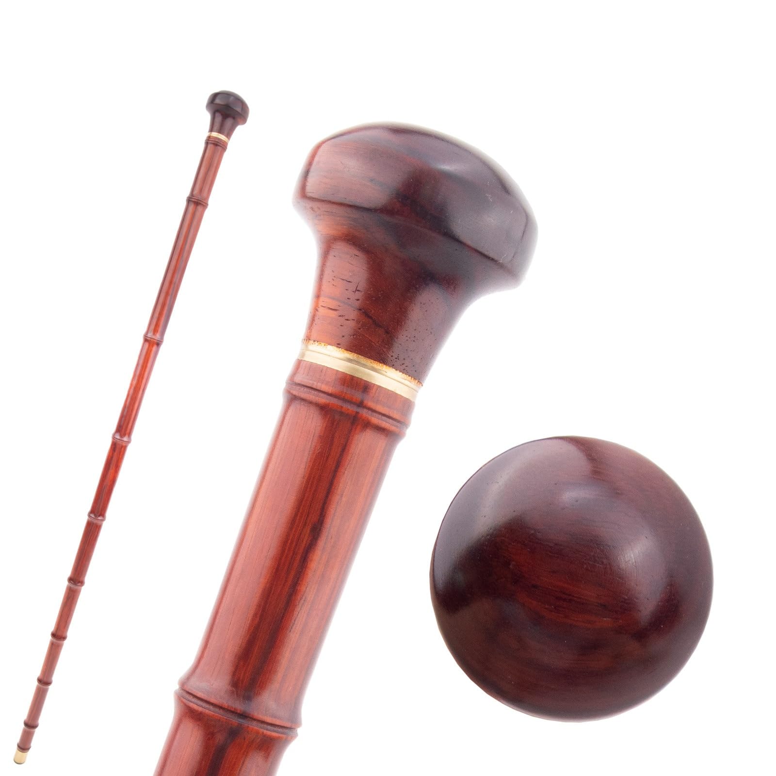 Bastón de Caminar en Estilo Bambu Rojo Oscuro con Manija Bola – Madera Punta Goma para Hombres & Mujeres, Ergonomico & Estiloso