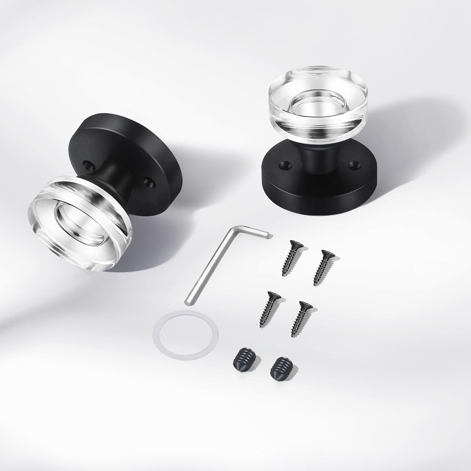 2 Pack Glass Black Dummy Door Knob Crystal Dummy Door Knobs Interior, Round Vintage Door Knob Matte Black Dummy Door Handle Interior for Hall Pantry Closet Door Knobs
