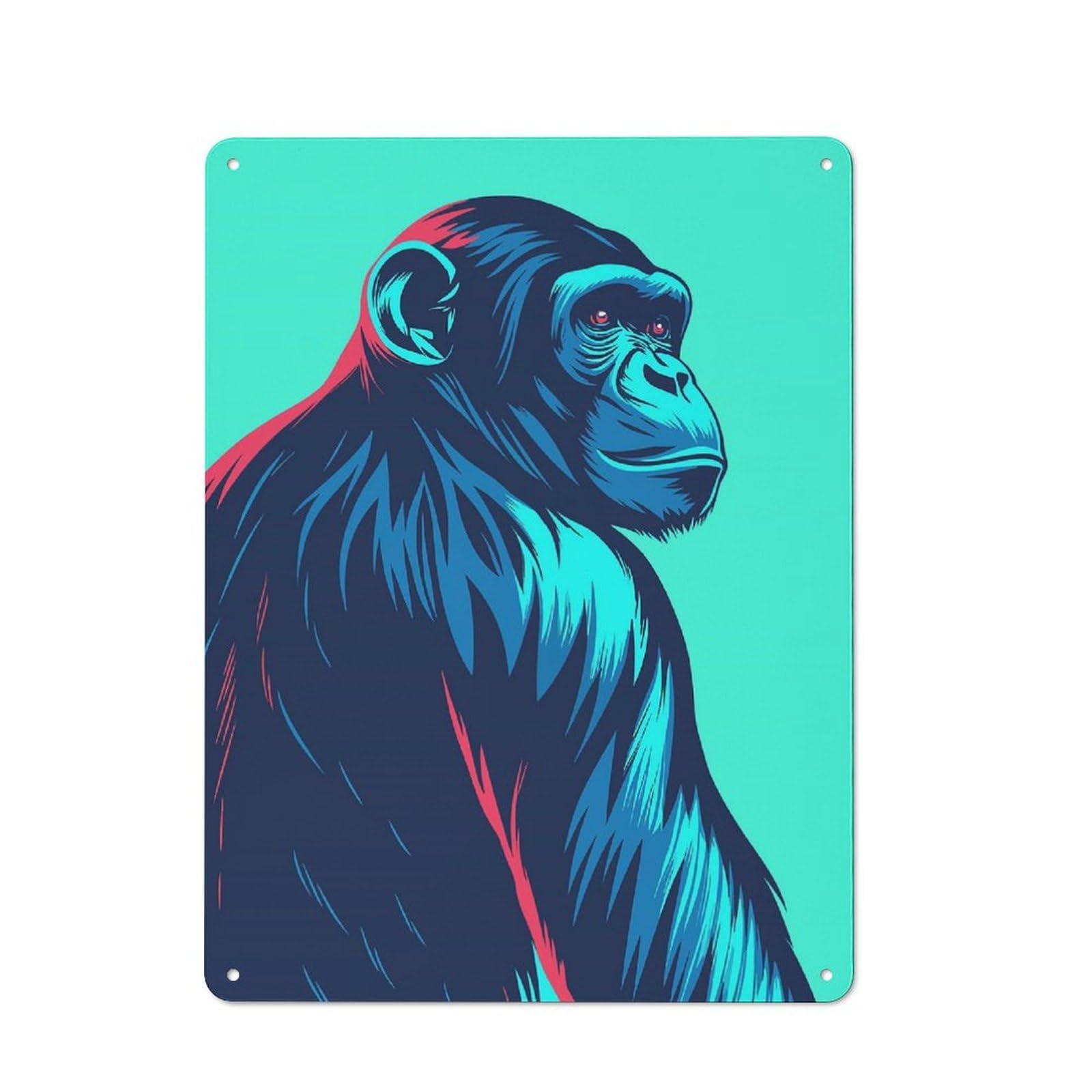 Junmoney Stylized Chimpanzee Portrait Tin Wall Plaque 40X30cm With For Guest Room Or Hallway, For Metal Sign Collectors, For Garage And Workshop Walls