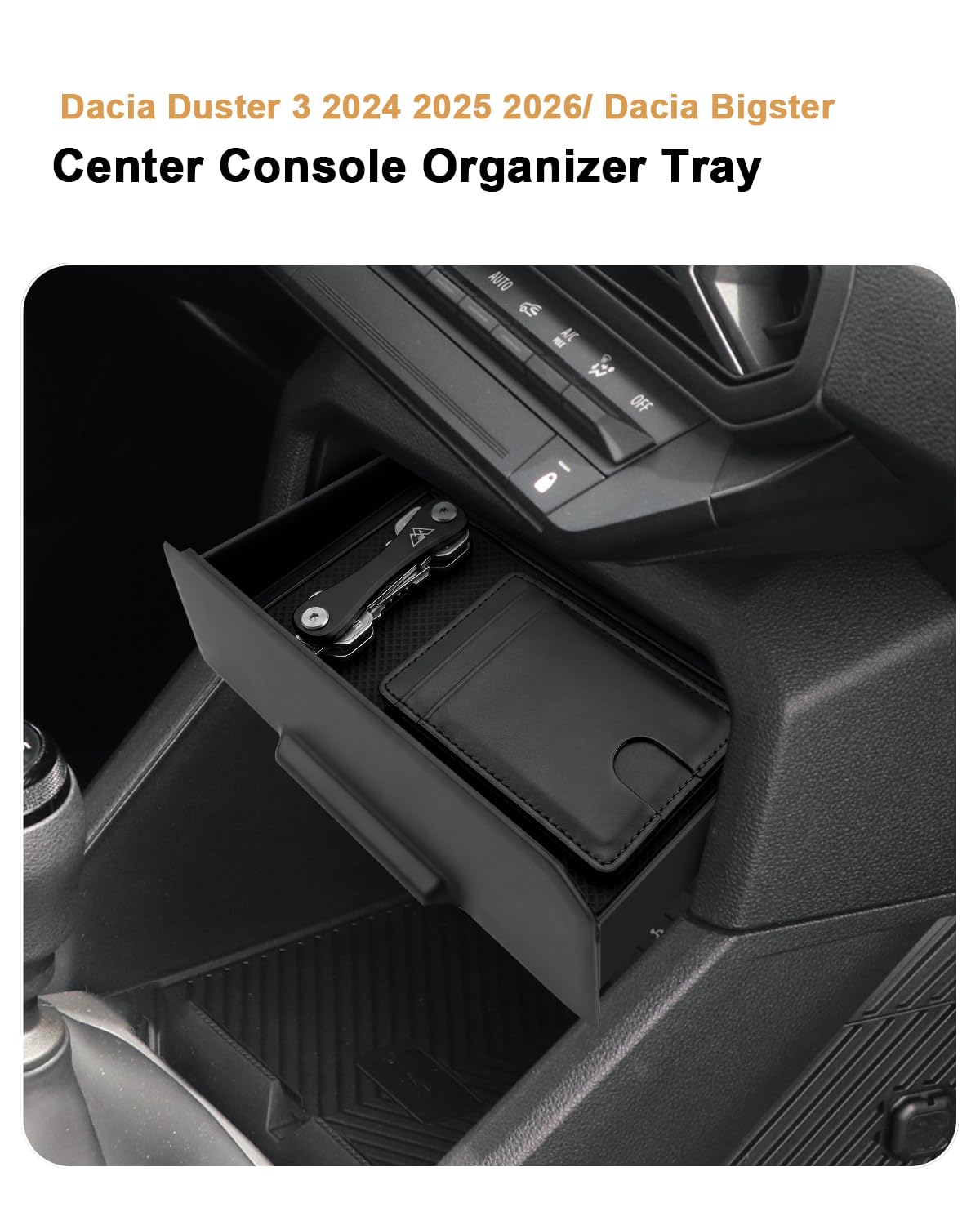 ECOZEN Organizer per console centrale Dacia Duster 3 2024-2026/Dacia Bigster 2025-2026 3D ABS Console Centrale Contenitore Cassetto con cuscinetto antiscivolo, vassoio portaoggetti nascosto Duster III