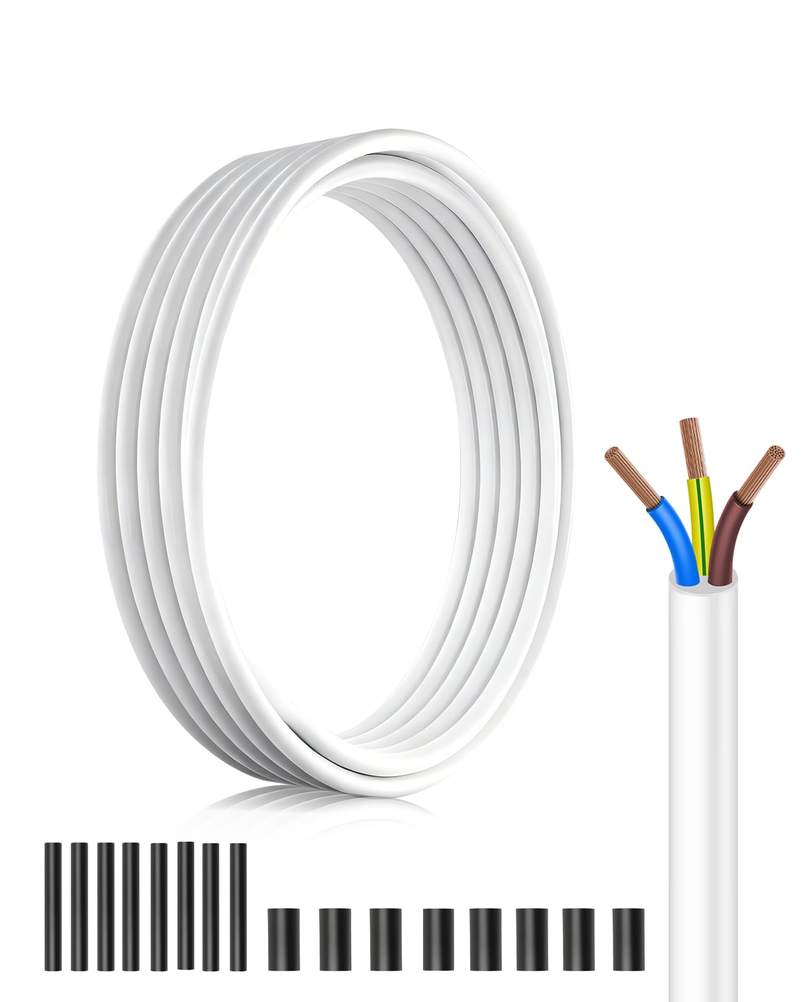 Przewód elektryczny z PCW H05VV-F 3 x 1,5 mm² w kolorze białym – 10 m z wielożyłowymi przewodami miedzianymi i zoptymalizowana elastyczność – idealny uniwersalny kabel przyłączeniowy do maszyn i