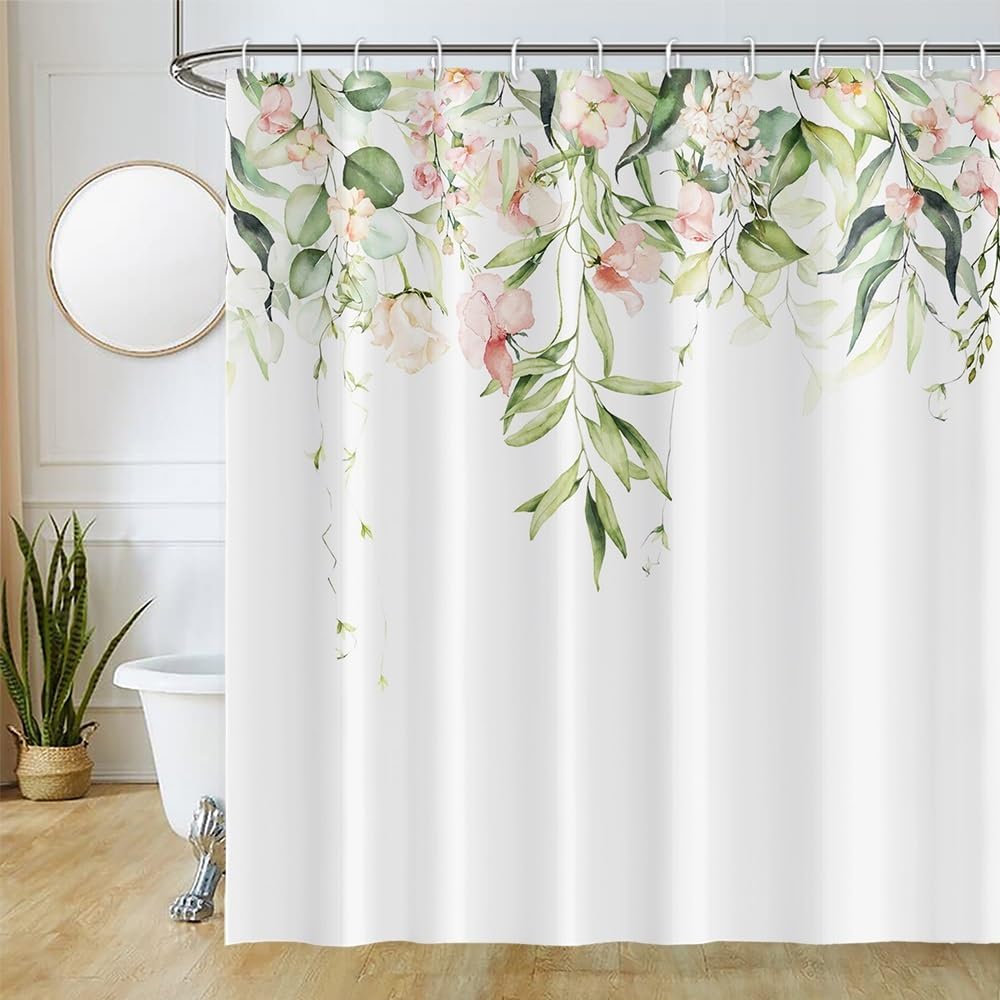 Cortina de Ducha de Hoja Eucalipto, Cortinas de Ducha Verde Oro Abstracto Planta Cortinas de Baño Antimoho Impermeable Lavable Tejido de Poliéster Cortina Ducha con 12 Ganchos 120x200cm — view 129