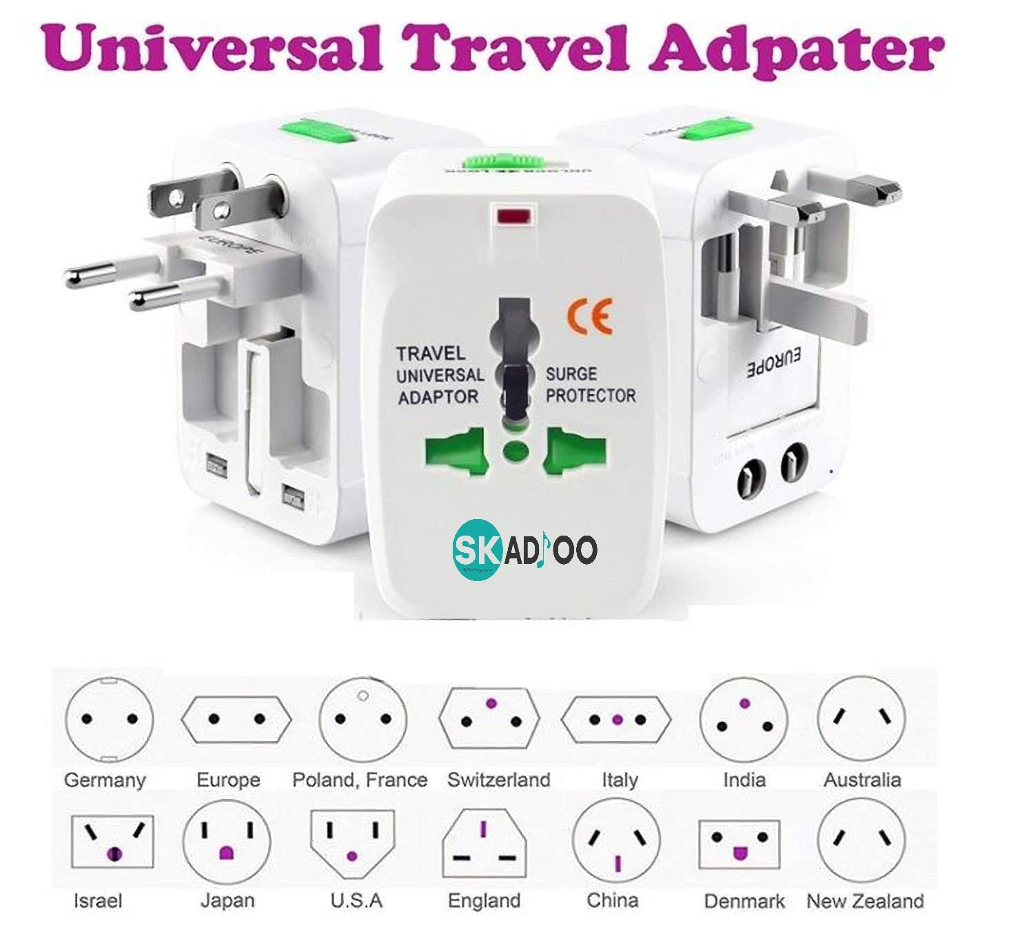 SKADIOO Universal Charger Adapter | 2 Years Warranty, 240V | Universal Travel Adapter All in One, International Travel Adapter for 150+ Countries, Ideal for Worldwide Travel (White, Set of 1) — Amazon image 2