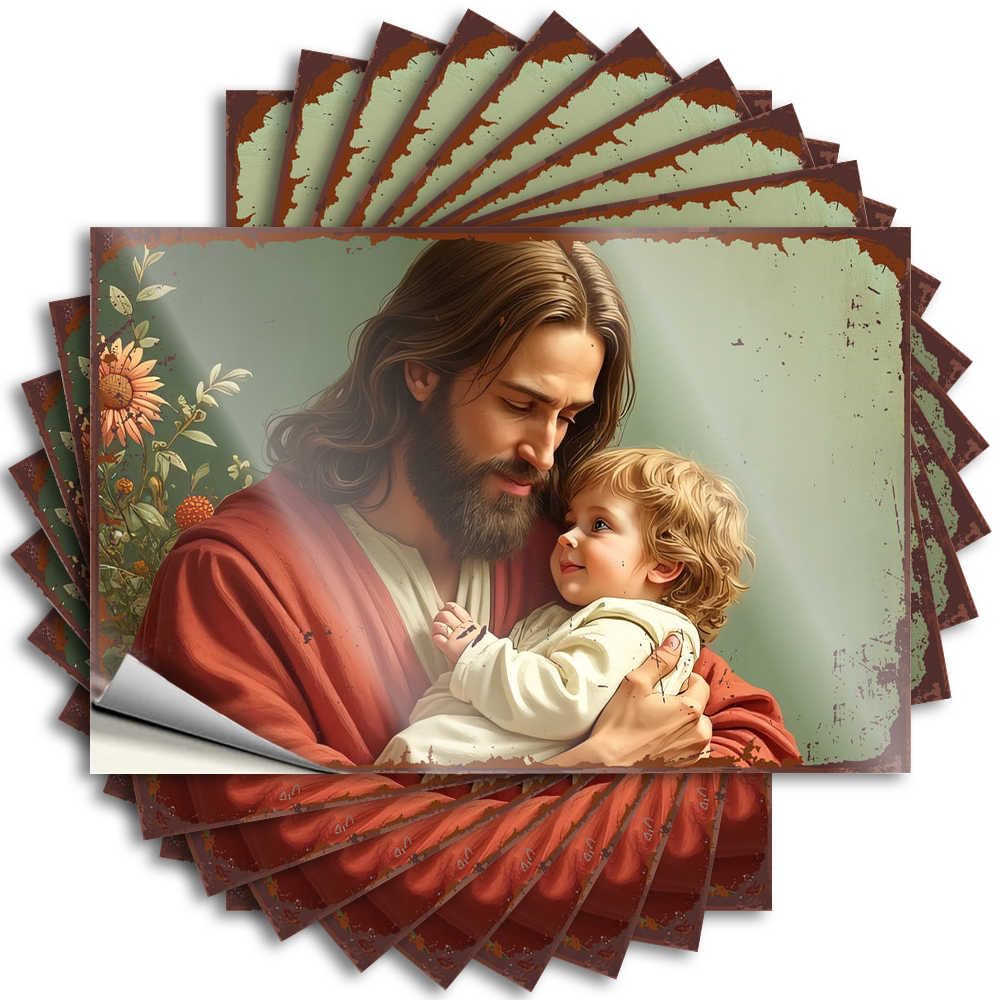 Jesus Holding A Child Amidst A Floral Background Bumper Grunge Self Adhesive | Encouraging Bumper Vinyl Sticker Pack for Birthday(6X9CM)