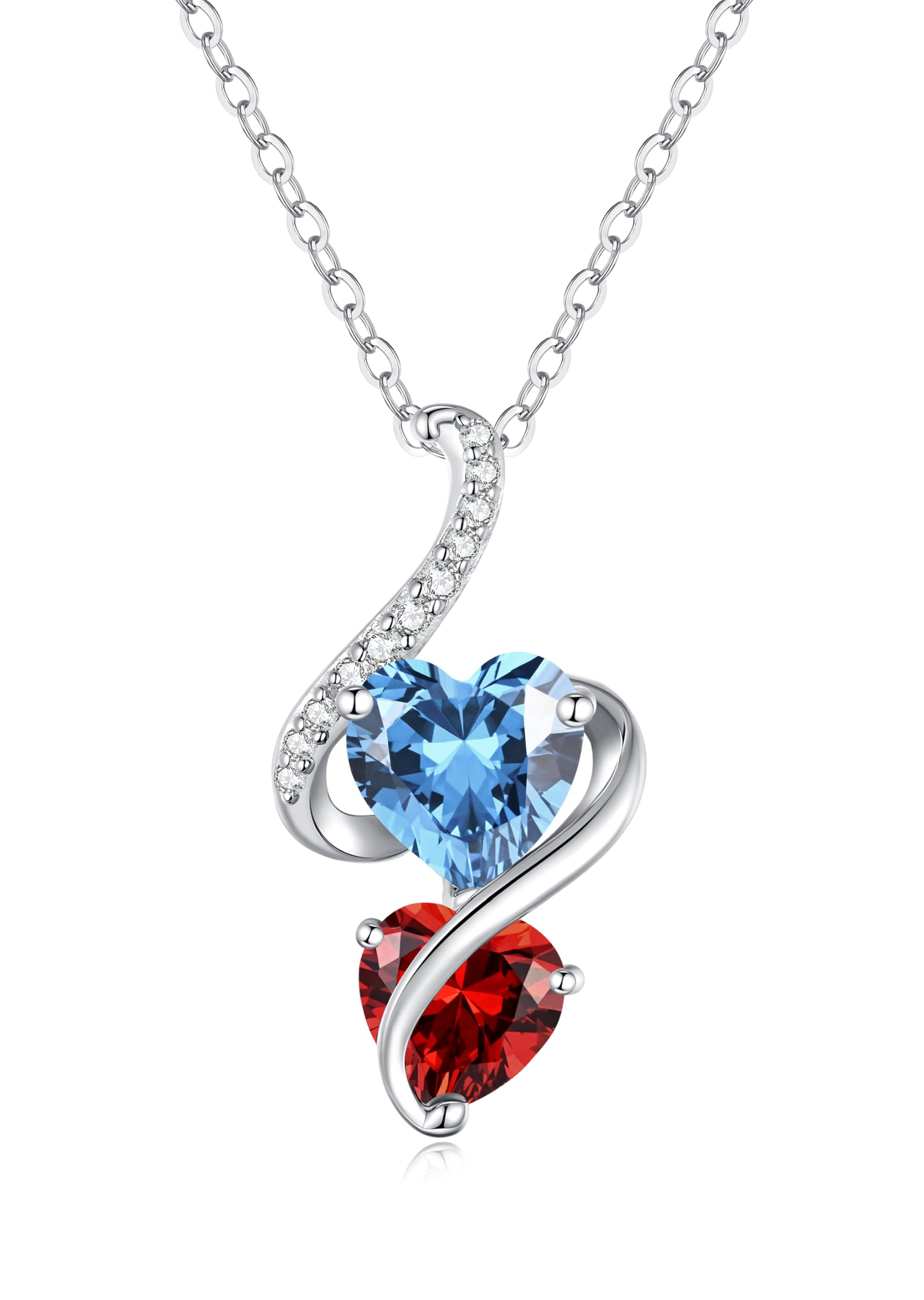 LOUISA SECRET Unique Double Heart Necklace Gifts for Wife Women, 925 Sterling Silver Tiny Birthstone Pendant Jewelry Gift for Her Girlfriend Mom Valentine's Day Anniversary Mother's Day Birthdays & Christmas