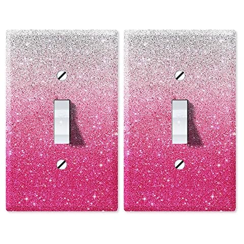WIRESTER Set mit 2 glänzenden glitzernden silberfarbenen rosa Farbverlauf Bling Glitzer Wandplatte Abdeckung Einzelgang Kippschalter Lichtschalter Abdeckung Cover