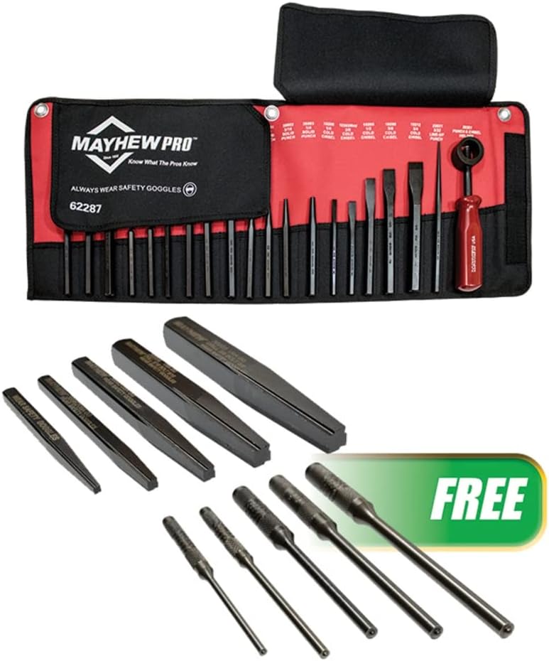 Mayhew Tools MAY81320 Punch & Chisel Kit with Free Screw Extractor Set