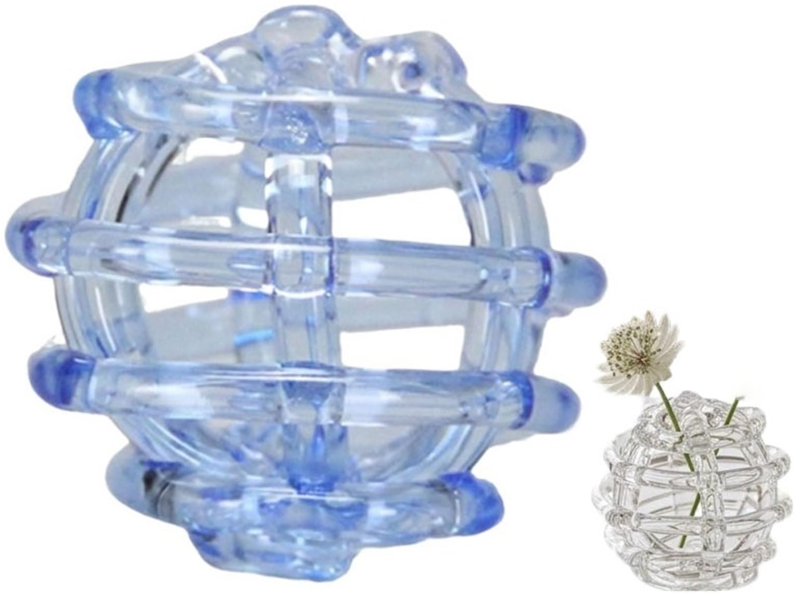 Glass Ball Floral Stems Holder, Clear Glass Flower Frog for Vases,Artistic Twisted Design for Home Decor(Blue)