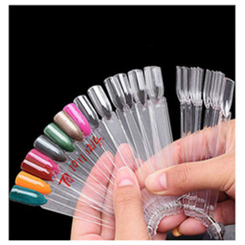 Pinkiou Bâtons d'affichage de couleur d'ongle Vernis à ongles Forme d'éventail Carte d'affichage Acrylique Roue d'affichage pour Salon de beauté Nail Studio (Transparent)