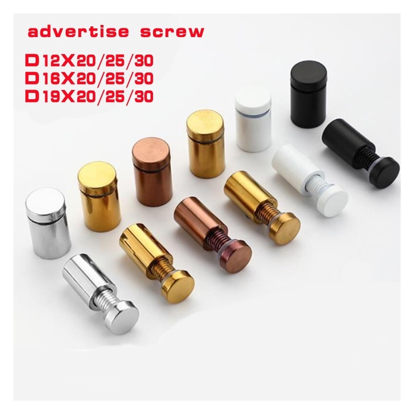 Fijaciones para separadores， 10 piezas de fijaciones de separación, tornillos de acero inoxidable for carteles publicitarios, pernos, soportes for clavos publicitarios, tornillos de montaje(Schwarz,19