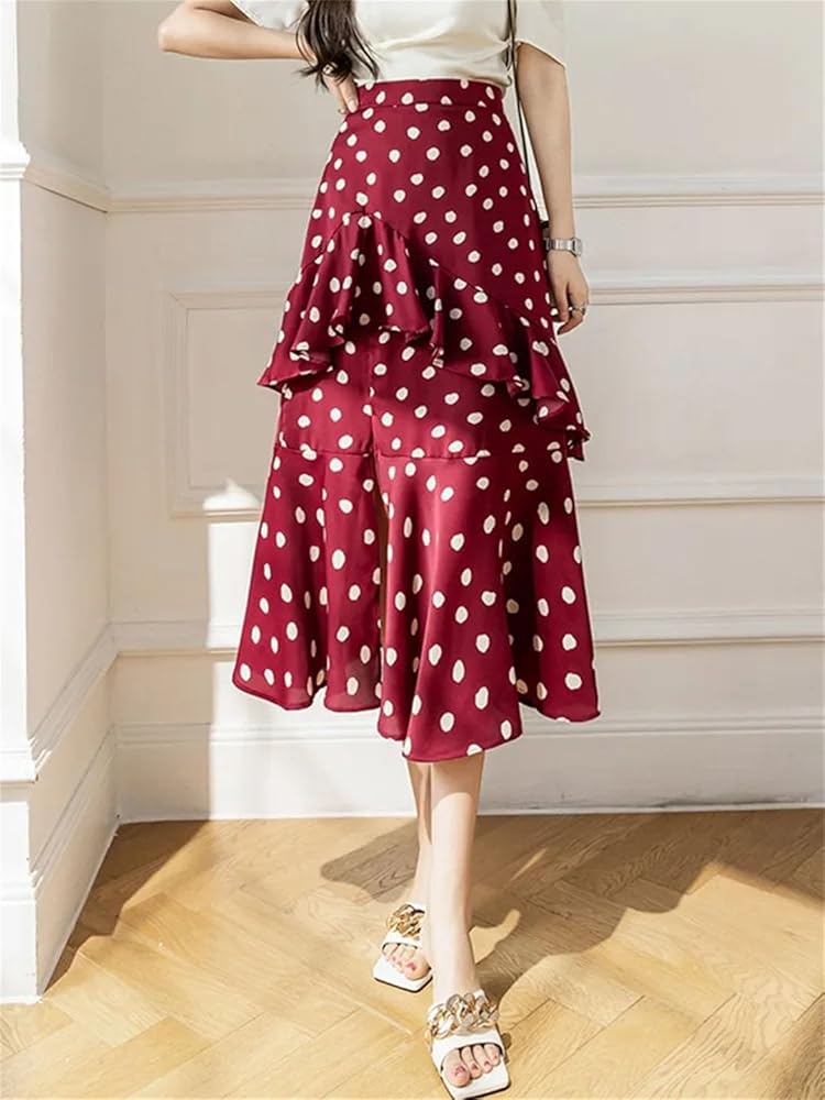 【Sinoon】★ 韓国人気 ★ Frill H-Line Midi Skirt ★ 2 COLOR Women A-line High Waist Lace Pleated Long Skirt Color