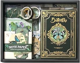 LANLOY A6 Grid Notebook Paper Vintage Aesthetic Scrapbook Kit, Attractive Cover Designs Supplies Kit With Bullet Junk Journal, Stationery Journaling Gift For Girl (Green - Butterfly)