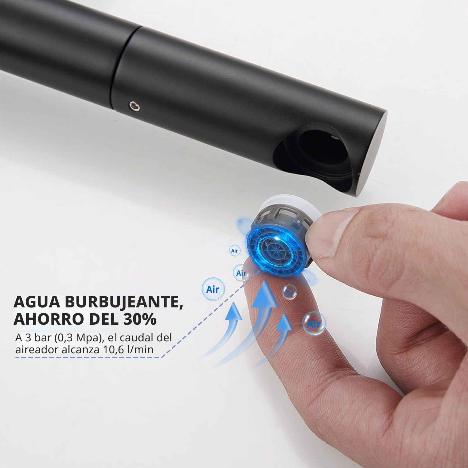 HOMELODY Grifo de baño negro alto con caño giratorio 360° y cuerpo – Grifo de acero inoxidable para baño con 215 mm de altura de caño – Fregadero monomando negro mate para lavabo superior