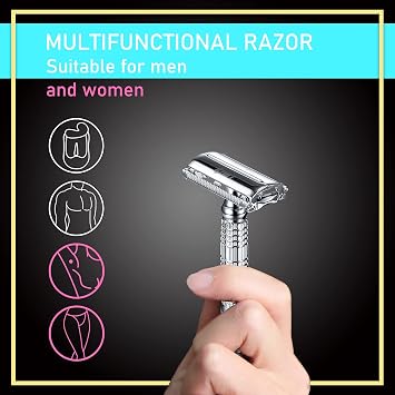 BAILI Butterfly Open TTO Double Edge Metal Safety Razor Wet Shaving Kit for Men Women with Platinum Blade and Mirrored Travel Case BD179