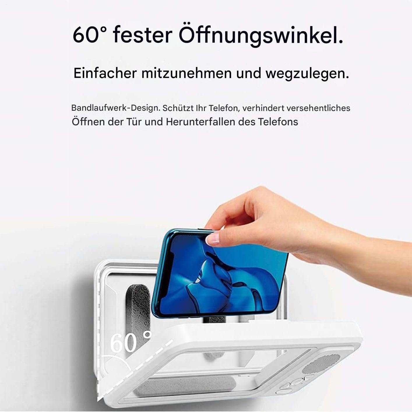 Aqua Play - Soporte para teléfono móvil con altavoz, giratorio 360°, resistente al agua y antivaho, sonido de ducha para el baño, pared, coche, salpicadero