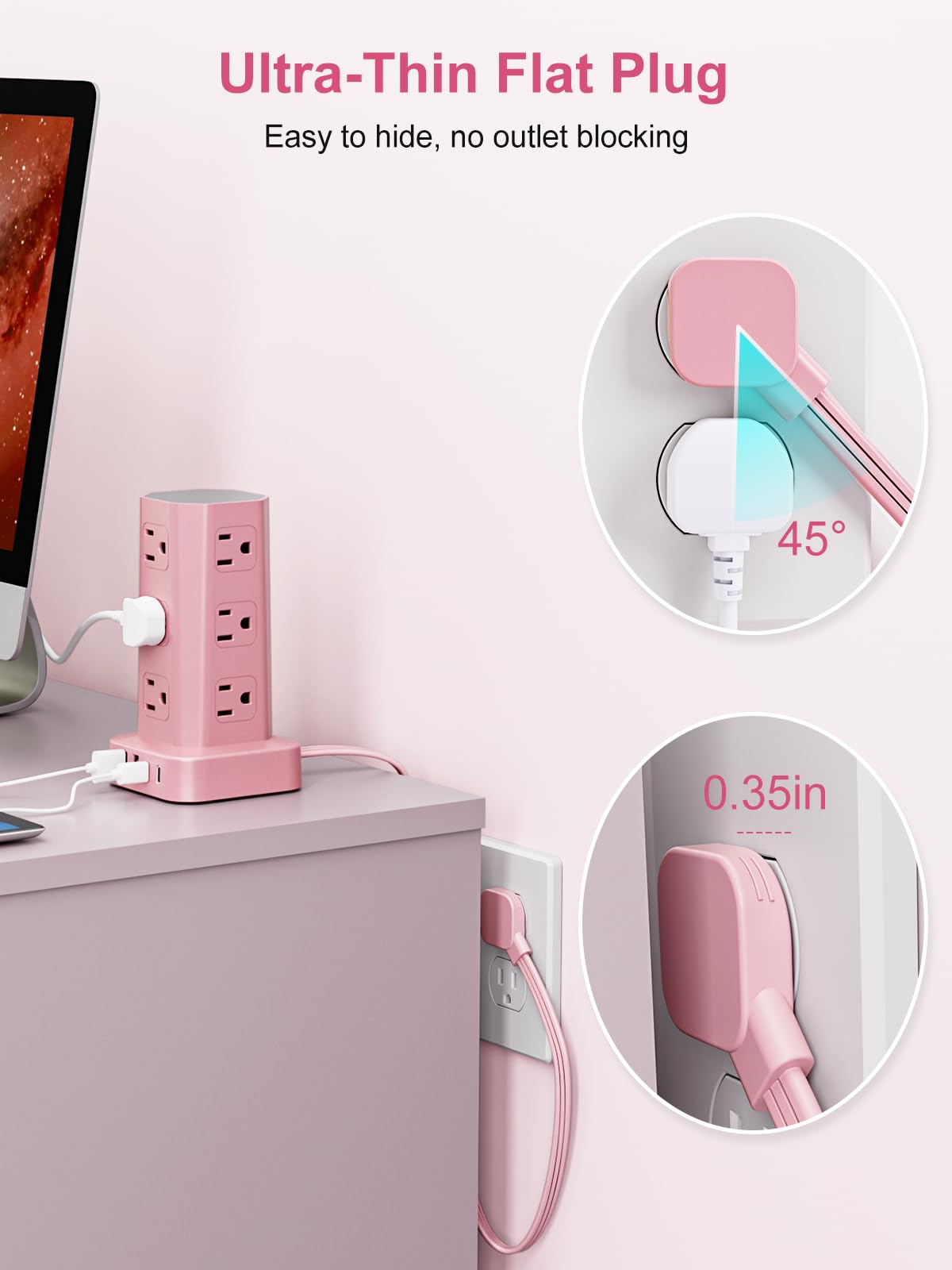 Pink Surge Protector Tower - 16 USB Outlets! -3 Pink Surge Protector Tower - 16 USB Outlets! -3