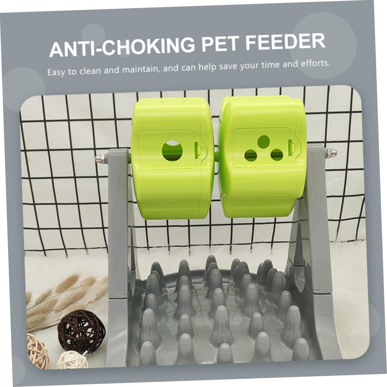 Automatic Dog Feeding Bowl with Slow-Feed Design Prevents Choking for Puppies and Adult Dogs Durable and Lightweight Pet Food Dispenser Gray and Green