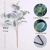 Vista 2 de 12 tallos de eucalipto artificiales, hojas de eucalipto de seda falsa de 20 pulgadas con bayas, plantas verdes, decoraciones florales para Azul Cielo