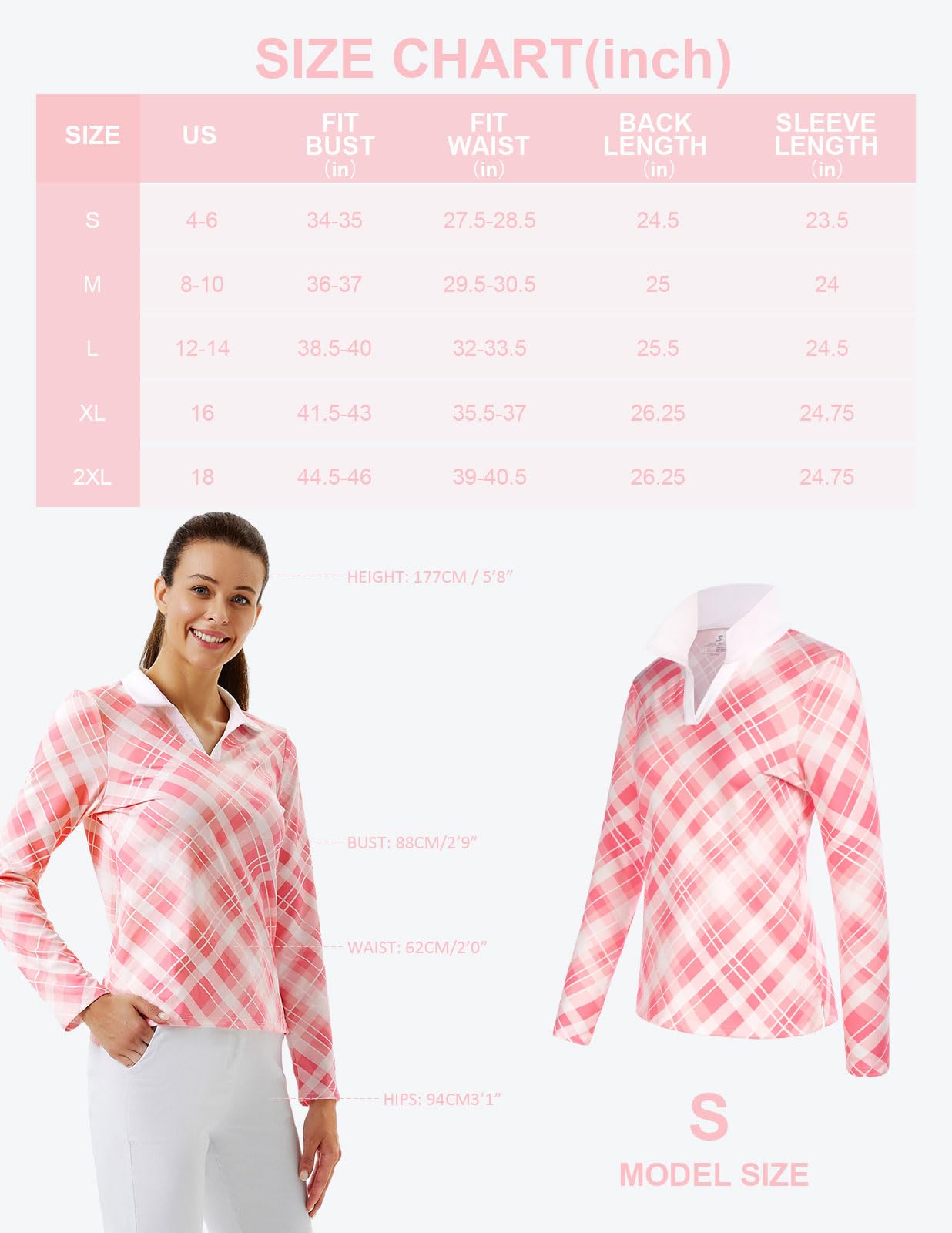Womens Plus Size Long Sleeve Golf Shirts Plaid Athletic