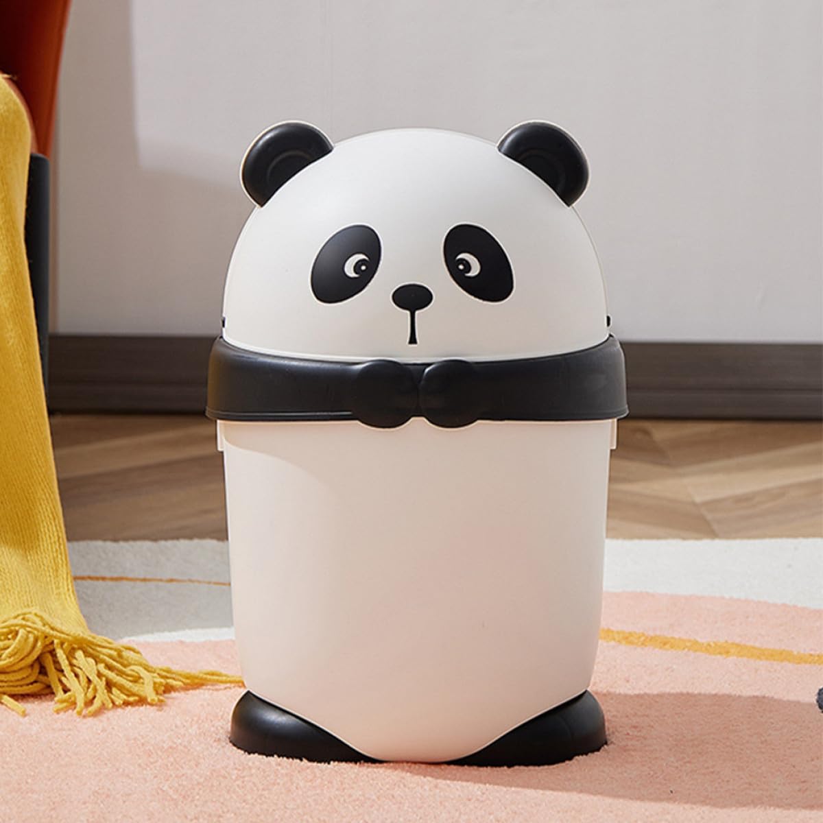 Cubo de Basura Pequeño con Tapa Estilo Rústico de Pp para Cocina y Dormitorio con Diseño de Panda Decorativo y Funcional