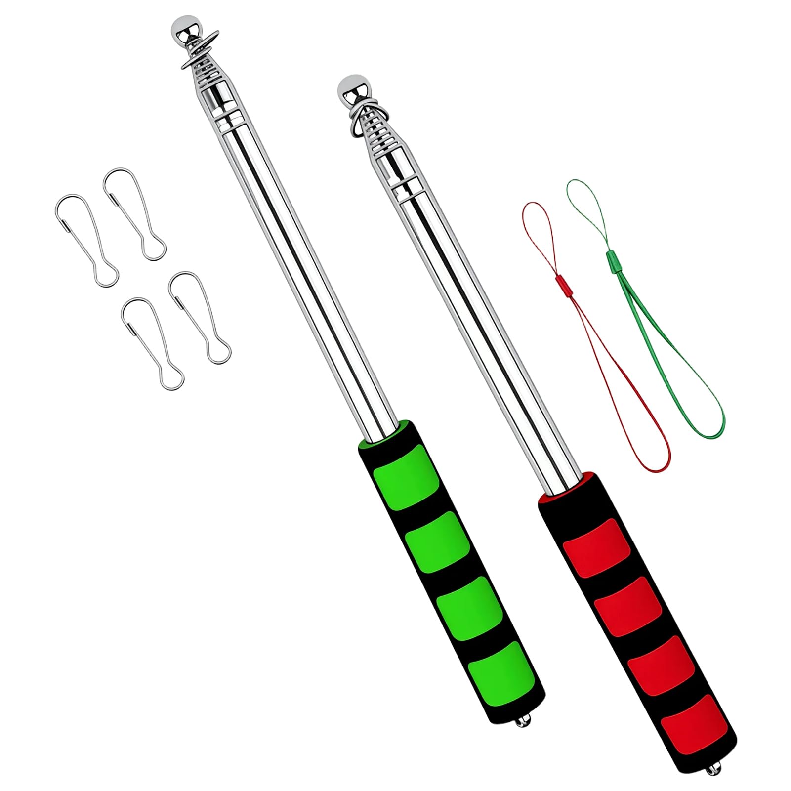 6.5ft (200cm) Telescopic Handheld Flagpole, 2m Retractable Banner Pole Portable Tour Guide Flag Pole Pointer Stainless Steel Teaching Pointer Stick for Tour Guide Teaching (2, Red & Green)
