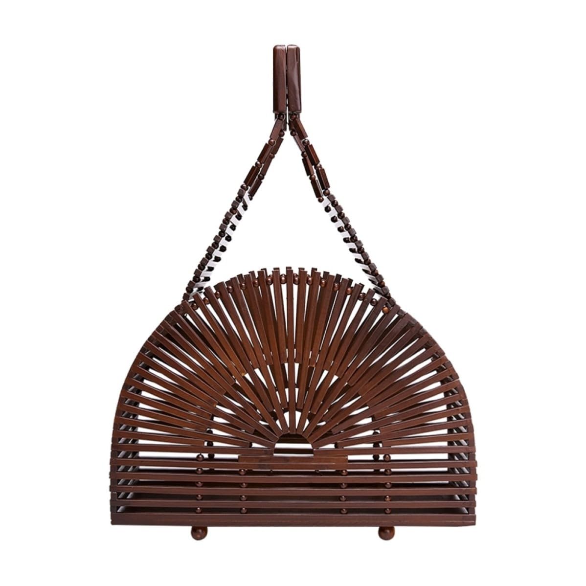 Gatuida Bolso de Bambú Tejido a Mano Color Caqui Semicircular para Playa de Verano Diseño Único y Estilo Elegante para Mujer Color Aleatorio