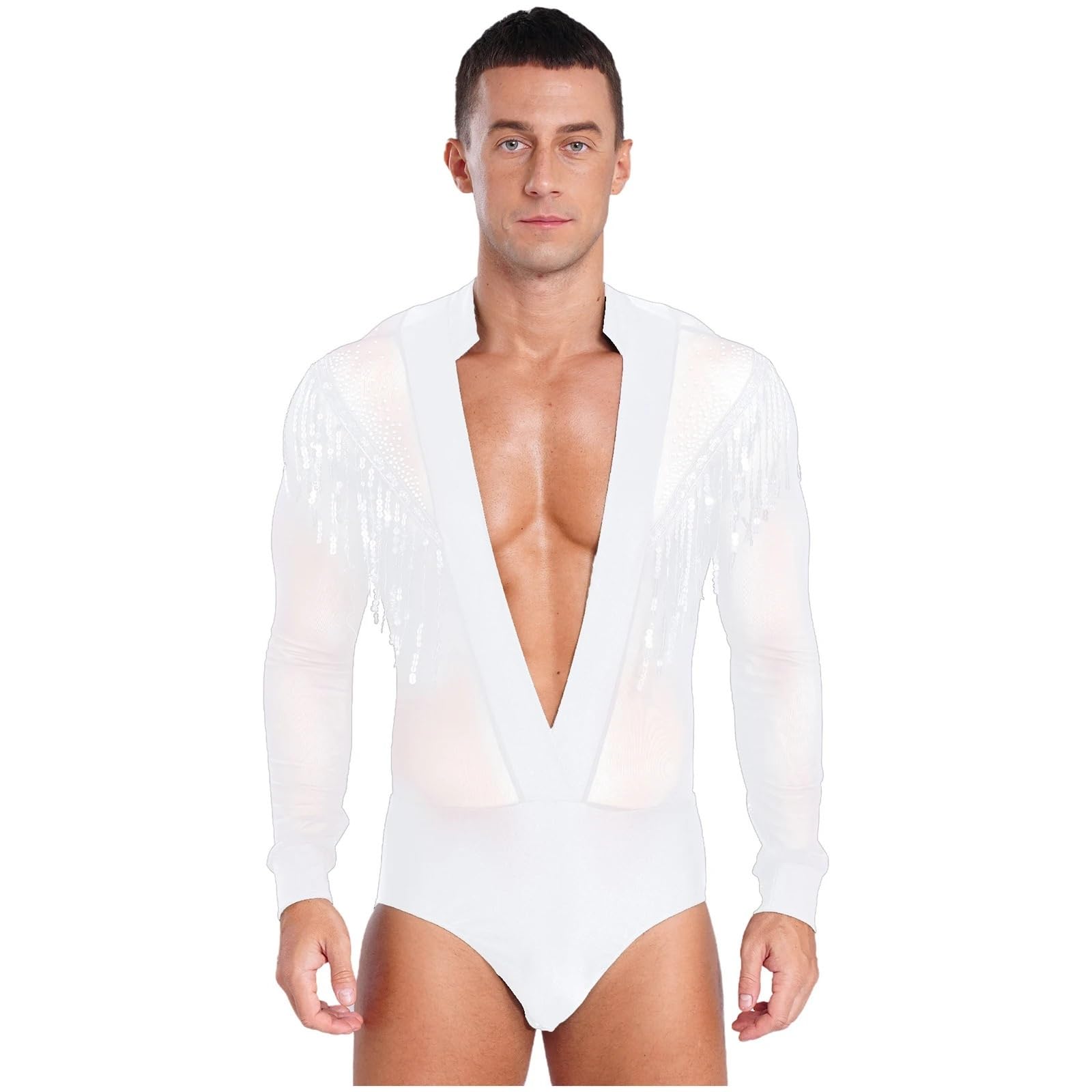 Camicia da Ballo Latino Uomini adulti Salsa Ballo latino Body Camicie Tango Tuta Strass Costume da ballo Per la danza