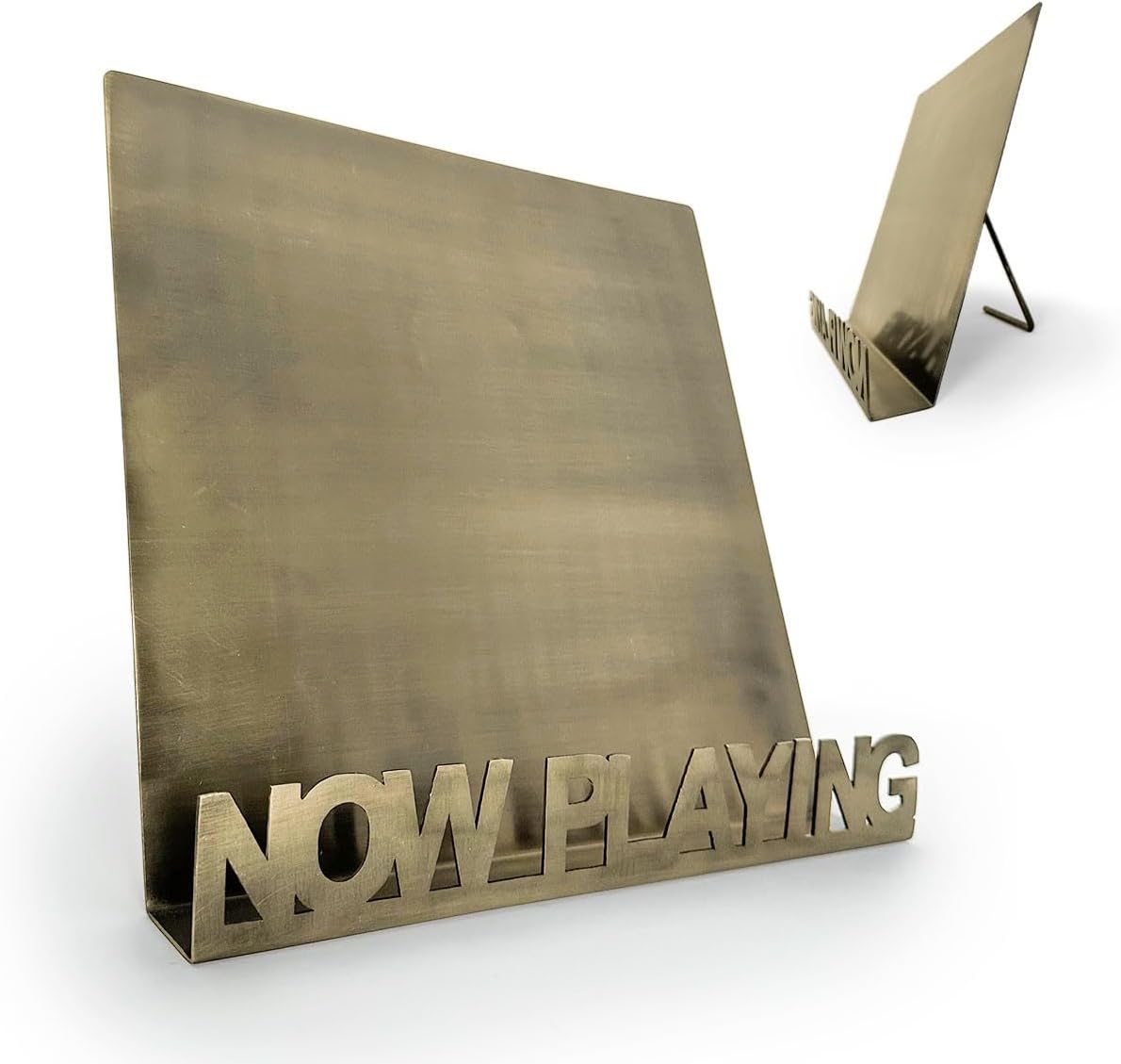 Now Playing Vinyl Record Stand Wall Mount- Metal Vinyl Records Holder - Stylish Industrial Design Elegant Brass Finish Album Holders for Vinyl Records Industrial Style Vintage Brass