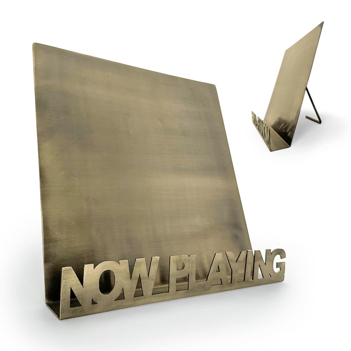 Now Playing Vinyl Record Stand Wall Mount- Metal Vinyl Records Holder - Stylish Industrial Design Elegant Brass Finish Album Holders for Vinyl Records