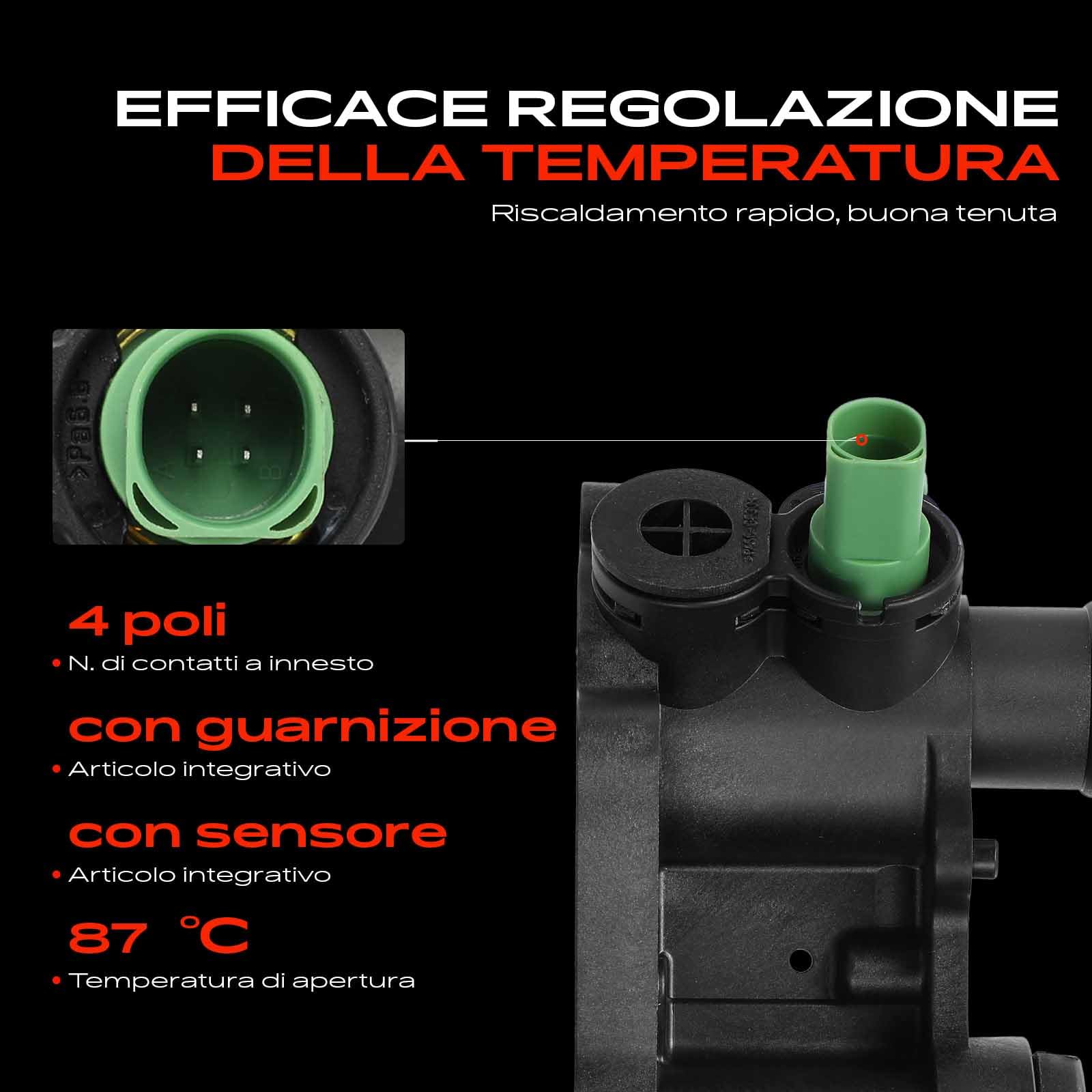 Frankberg Termostato del liquido di raffreddamento 4 Poli 87 °C | 032121111AF; Compatibile con: L.u.p.o 6E1 6X1, Polo 6N2, Ibiza II 6K1, Arosa 6H1