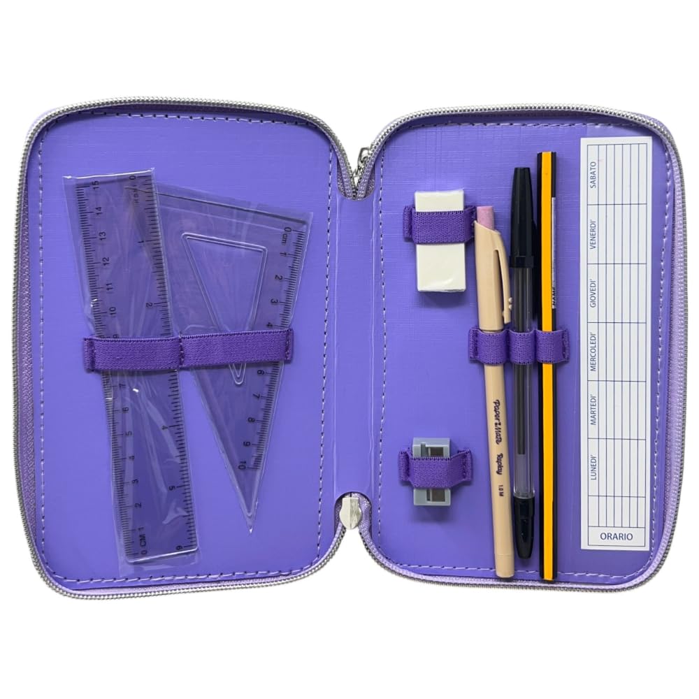 CARTOON Astuccio 3 zip Angel Disney Stitch per la scuola completo 44 pezzi di cancelleria penna Papermate pennarelli giotto accessorio per bambine e ragazze