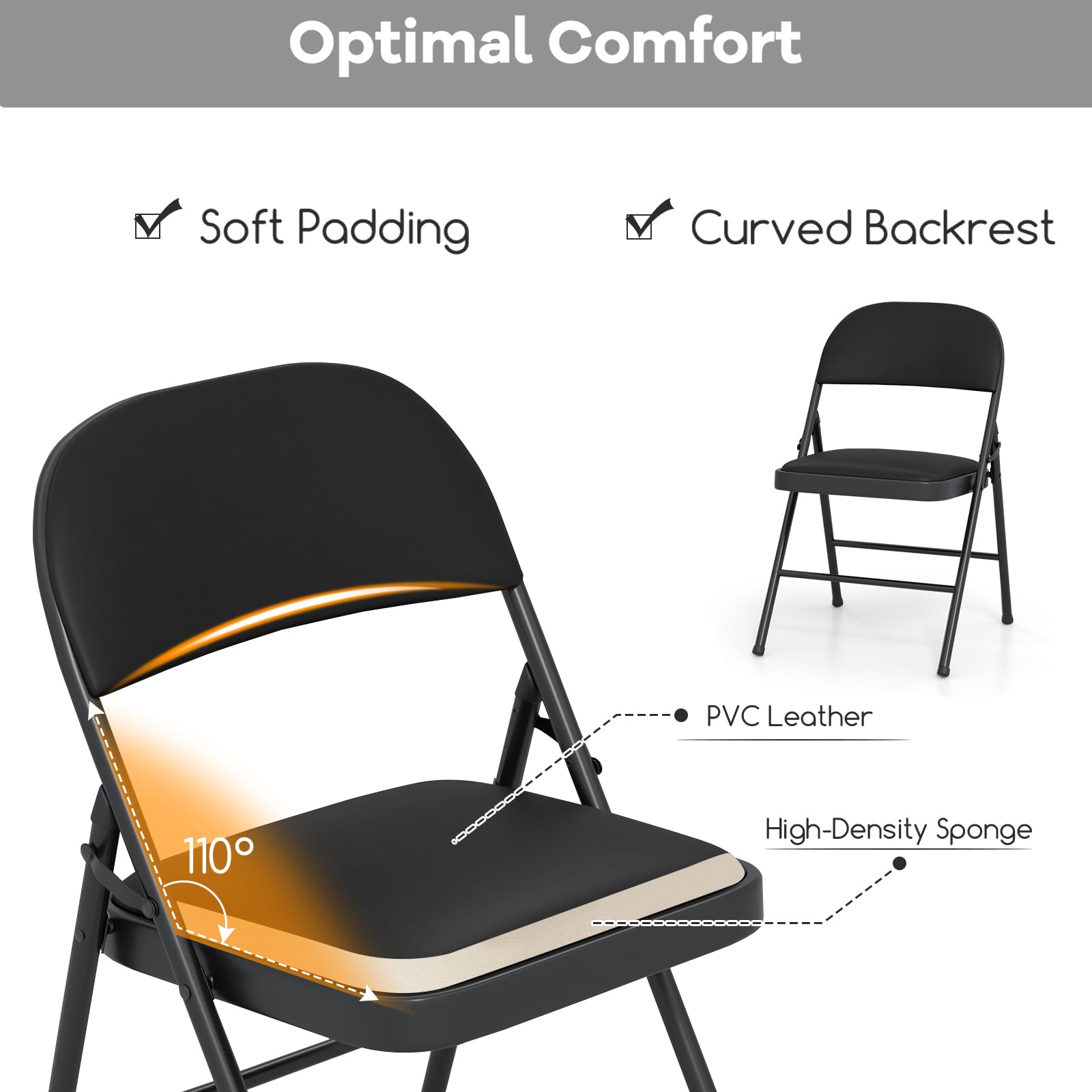 HOMASIS Lot de 2/4 Chaises de Bureau Pliantes, Chaises de Salle à Manger Empilables avec Cadre en Métal et Poignée de Transport, Fauteuil pour Chambre, Salle de Réunion (4,Modèle 1)