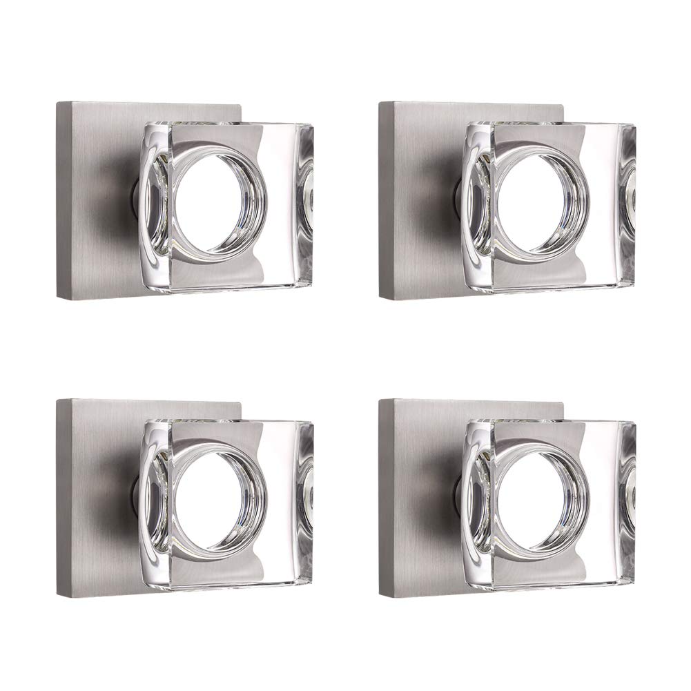 COOLNEWS Dummy Door Knobs with Square Plate and Square Knobs (4 Pack, Satin Nickel Finish)