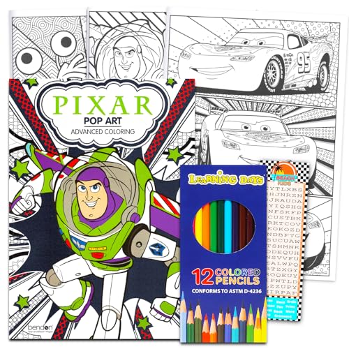 Pixar Toy Story - Set di libri da colorare avanzati per adolescenti e adulti, con matite colorate, segnalibro con Buzz Lightyear, Cars, Incredibles (relax per adulti)