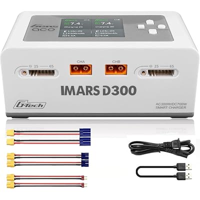 Gens Ace IMARS D300 Smart Balance Charger Dual Channel AC 300W / DC 700W (350W*2) 16A for RC 1~6S Charging (White)