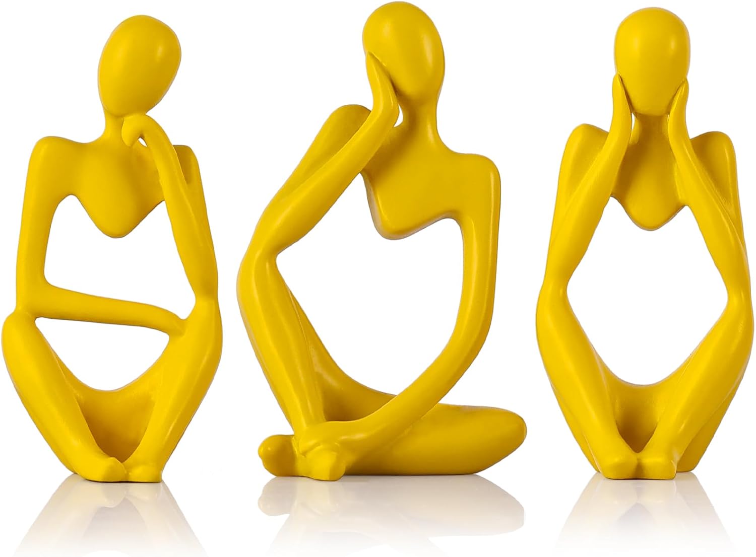Yellow Thinker Statue Set of 3 - Yellow Statue Decor for Table, TV Stand, Shelf, Desk - Resin Figurines for Living Room, Minimalist Bookcase Decorative, Modern Sculpture, Home Accents