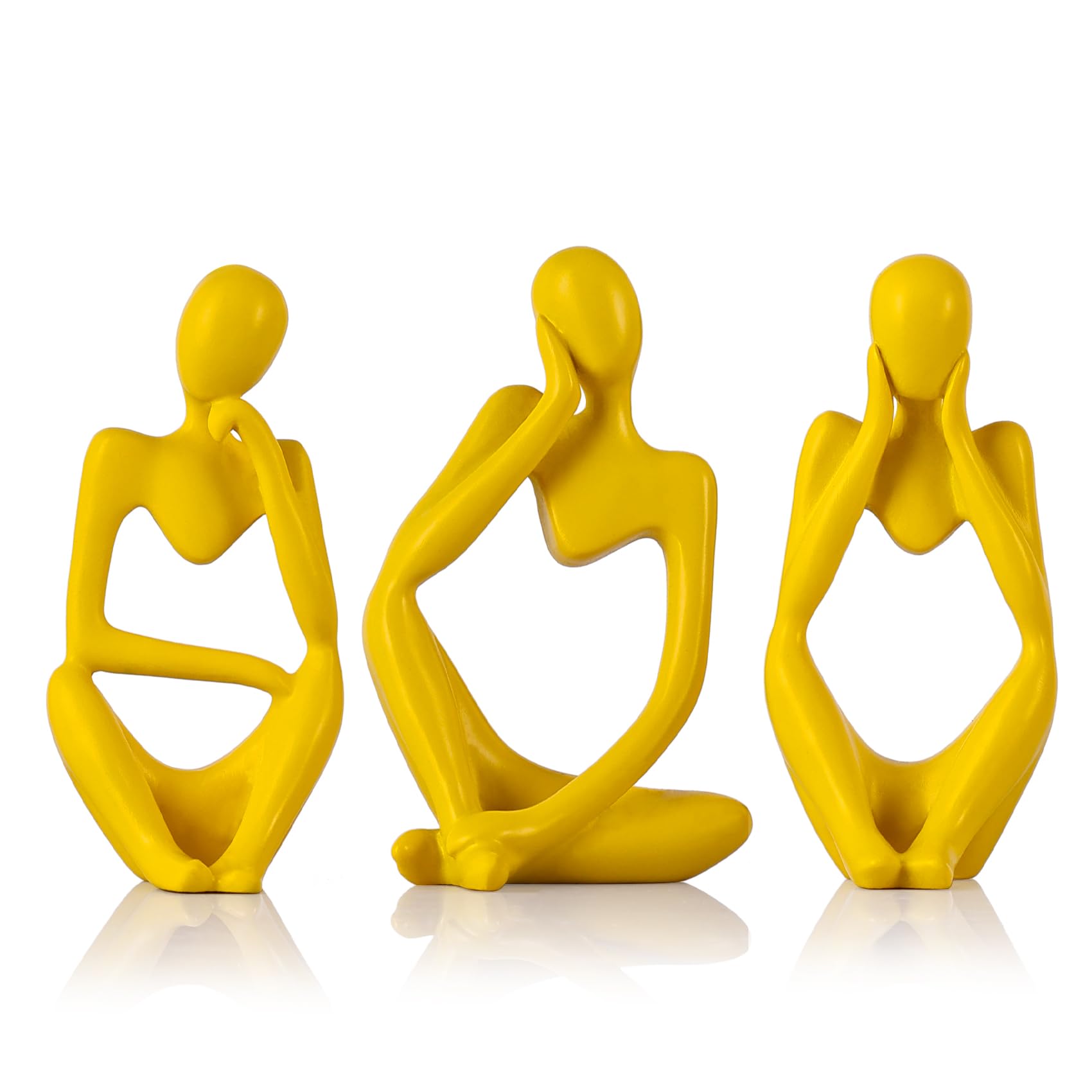 XIYOUQI Gelb Blau Denker Statue 3er Set - Gelbe Statue Dekor für Tisch, TV-Ständer, Regal, Schreibtisch - Harzfiguren für Wohnzimmer, minimalistisches Bücherregal dekorativ, moderne Skulptur