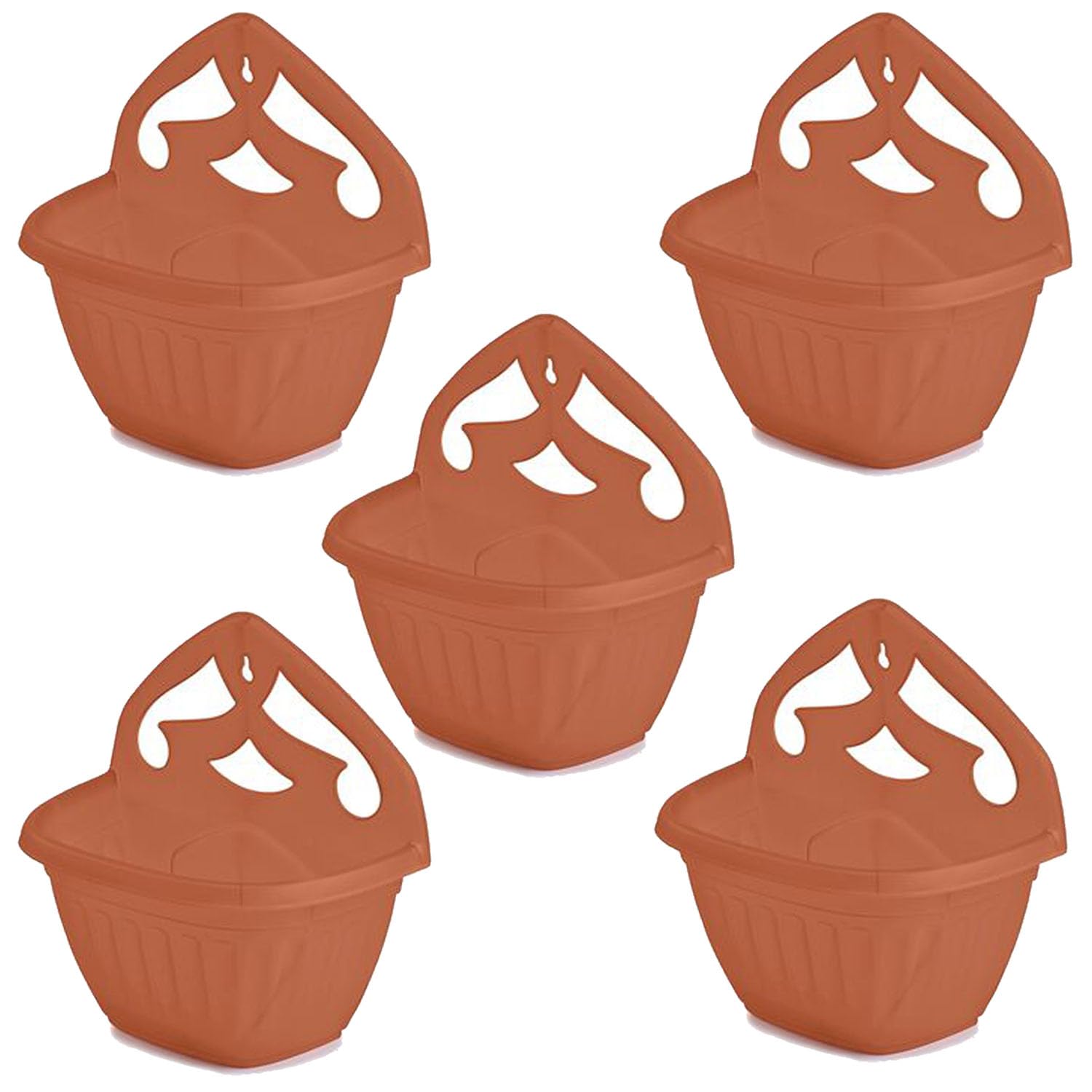 ZARVICZONIA Planters Pots - Wall Mounted for Plants and Flowers (Pack of 1, 2, 3, 4, 5) (Terracotta (Pack of 5))